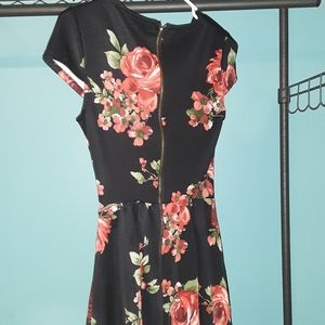 Short Black dress with red rose designs